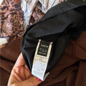 SHEIN Black Top with Leopard-Print Accent